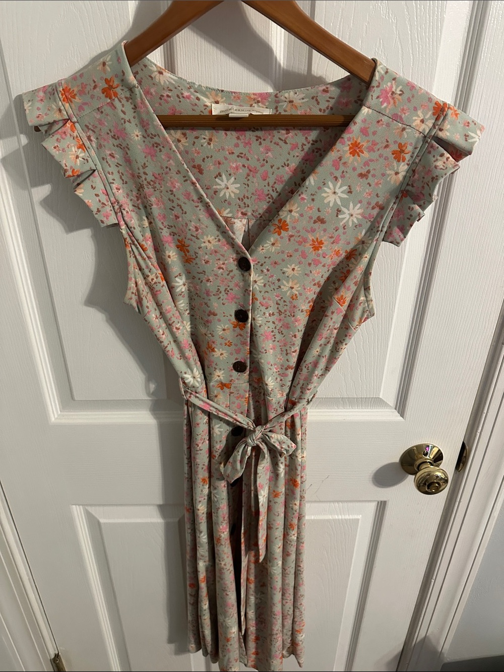 Monteau Mint Green Floral Button-Front Midi Dress